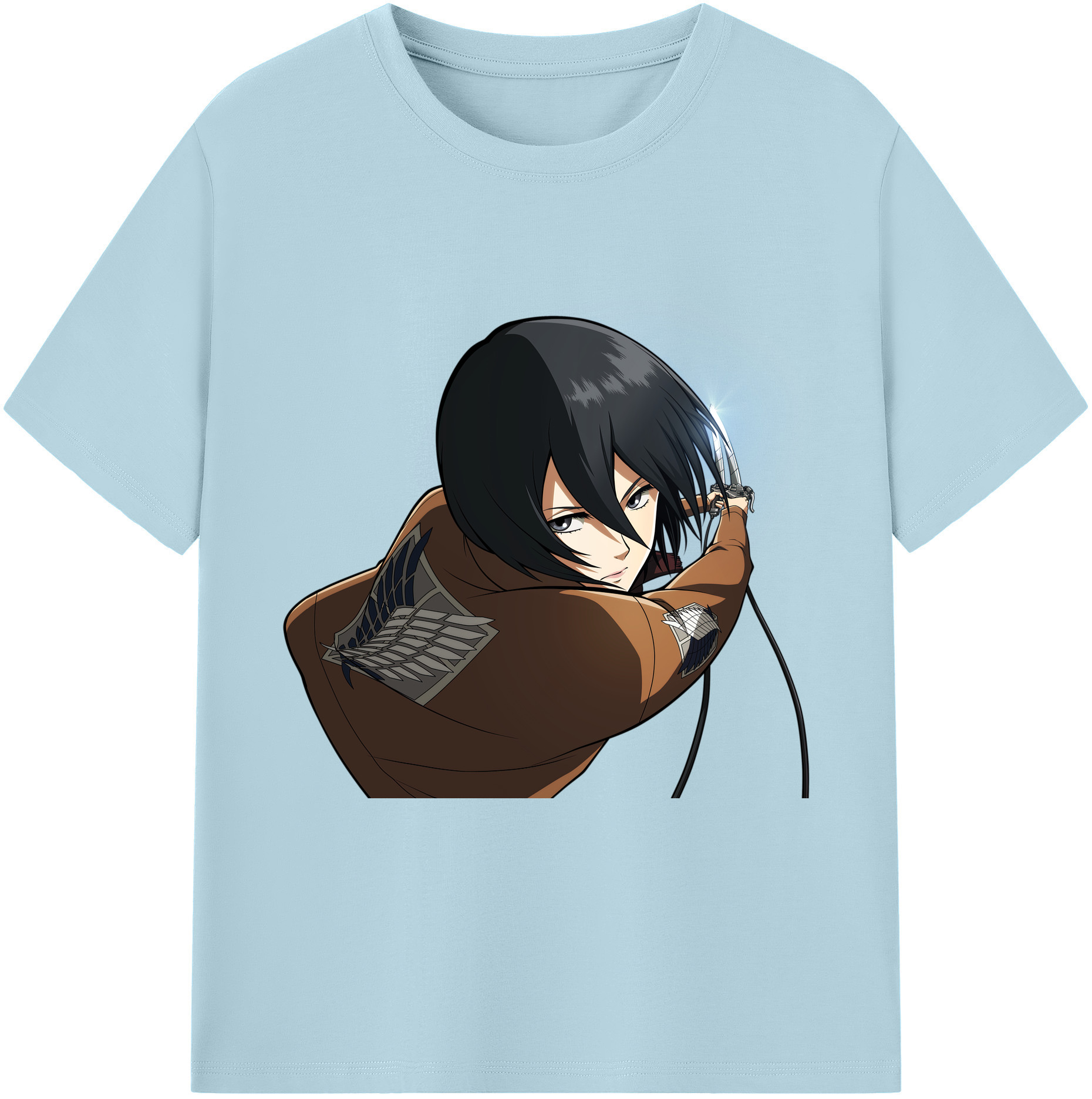 （画像用） 進撃の巨人 ミカサ·アッカーマン Attack on Titan Mikasa Ackerman 綿100％半袖Tシャツ（フロントプリント）
